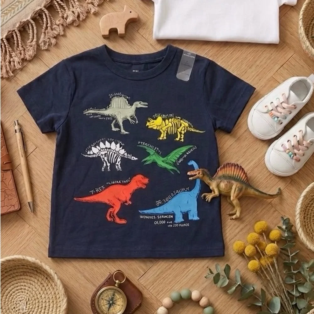 Baby GAP Navy Blue Kids T-Shirt with Colorful Dinosaur Print